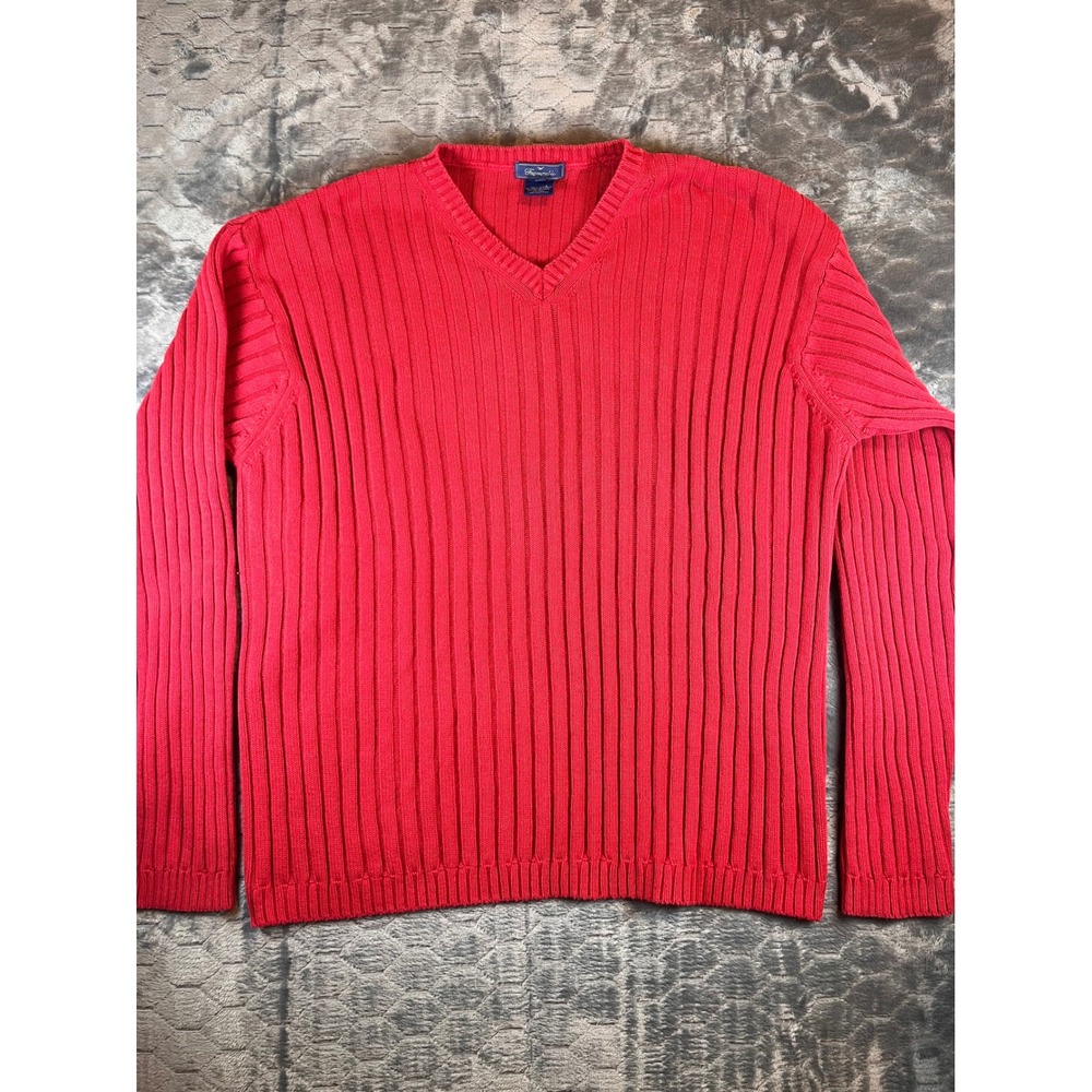 Facconable Red Ribbed V Neck Cotton Sweater Mens XL Made in Italy - Picture 4 of 7